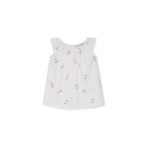 NWT BONPOINT SS22 BLOUSE WITH EMBROIDERED CHERRIES FOR GIRLS NATURAL WHITE